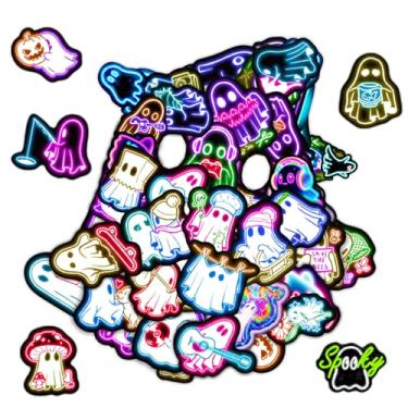 Imagem de 70 adesivos neon de Halloween para crianças, decoração de fantasmas à prova d'água para garrafa de água, decalques de vinil para adolescentes, meninas, meninos, prêmios de sala de aula para estudantes