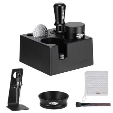 Imagem de IKAPE Conjunto de ferramentas de café expresso preto de 51 mm 8 em 1, adulterador de café, distribuidor, funil magnético, tela de disco, estação de adulteração, ferramenta de distribuição de agitador,