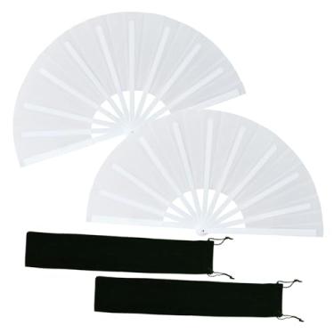 Imagem de EOSAU 2 peças de leque de mão de botas no chão, grande fã de rave, leques de barulho para dança de linha, ventilador de mão dobrável, dobrável para Kungfu Festival EDM Party Music (branco)