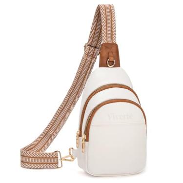 Imagem de Viverte Bolsa tiracolo feminina pequena de couro, pochete transversal para mulheres, Bege com marrom, Medium