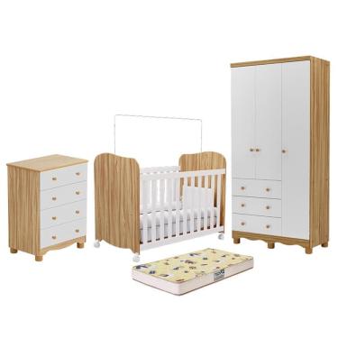 Imagem de Dormitório Infantil Júnior 3 Portas, Cômoda e Berço Uli com Colchão Supreme - Móveis Peroba
