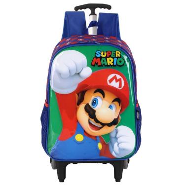 Imagem de Mochila Super Mario Bros Rodinhas Escolar Infantil Verde