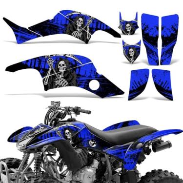 Imagem de Wolfcore Decals, Kit de gráficos ATV: adesivos Quad para Honda TRX 400EX (1999-2007), com design Reaper V2 em azul, transforme seu passeio com adesivos legais de quadriciclo!