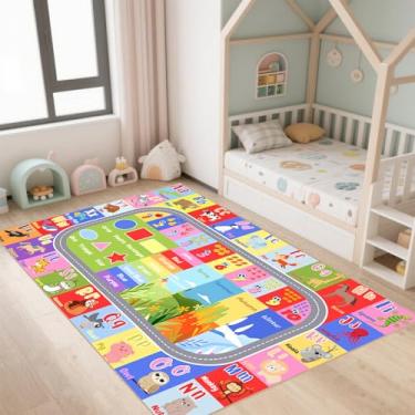 Imagem de YukiSoul Tapete de brinquedo com mapa de fazenda para crianças, tapete de jogo com suporte de borracha antiderrapante, tapete de jogo de fazenda de animais fofos para crianças, quarto, sala de jogos