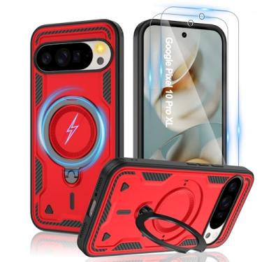 Imagem de Gritup Capa para Google Pixel 10 Pro XL: compatível com MagSafe | com protetor de tela HD × 2 | Suporte giratório de metal | Proteção à prova de quedas de grau militar | Antiimpressão digital