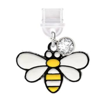 Imagem de ELISE & FONDA TP804 Tipo-C porta de carregamento cristal antipoeira pingente de celular Little Dragonfly para iPhone 15/16/Samsung/OnePlus/Xiaomi/oppo telefones Android (branco e amarelo)