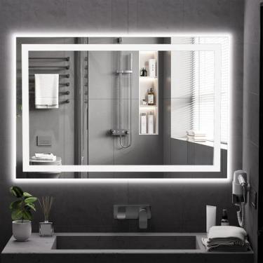 Imagem de Espelho Retangular Jateado Grande Com Led 70x120 Cm Lapidado - Espelho