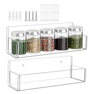 Imagem de Organizador de Especiarias de Parede,Organizador De Temperos Em Acrílico | 2 Prateleiras Acrílicas Para Cozinha, Armário, Porta De Despensa E Área De Preparo De Alimentos