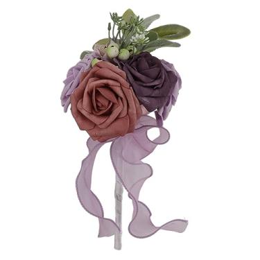 Imagem de Buquê de casamento de noiva romântico Flores de seda artificial Flores de seda falsas Dama de dama de honra decoração de festa em casa perfeita para casamentos chuveiros de noiva (Roxo)