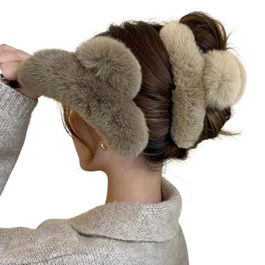 Imagem de Kit 3 Presilhas de Cabelo Piranha Grande em Pelúcia, Acessório Feminino Casual (Branco/Rosa/Preto)