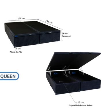 Imagem de Cama Box Baú Queen Bipartido Blindado 158x198x42 - Tecido Suede - Fino Acabamento - Mais espaço para Organizar