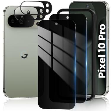 Imagem de RXNMH Pacote com 2 + 2 protetores de tela para Google Pixel 10 Pro e protetor de lente de câmera, suporte para desbloqueio de impressões digitais, recortes de lente ajustados, filme de vidro temperado