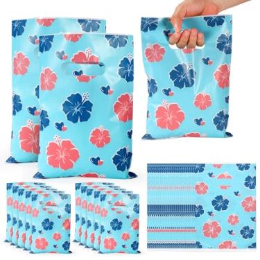 Imagem de 50pc Sacolas de Presente para Festa Havaiana, Rosa Azul Desenho Animado Plástico Estampa Floral Saco de Doces com Alças para Meninas Crianças Aniversário Chá Bebê Suprimentos Festa