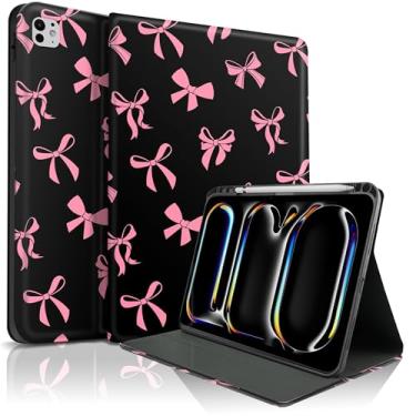 Imagem de TopPerfekt Capa para iPad Pro de 11 polegadas M4 2024 (5ª Geração), gravata borboleta rosa fofa chique adorável com suporte para despertar/dormir automático para crianças, meninos, meninas