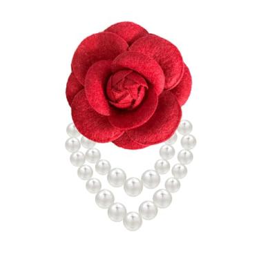 Imagem de WCRAZYE Broche de flor de camélia com borla de pérola para mulheres meninas delicado vintage lã camélia flores grampos de cabelo grampos de cabelo broche de xaile para senhoras presente de festa de