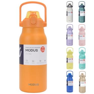 Imagem de Garrafa Térmica De Viagem Inox 1700ml Água Com Canudo (Laranja)