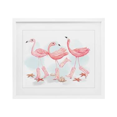 Imagem de Stupell Industries Estampa emoldurada branca Happy Pink Cowgirl Flamingos sob vidro por Ziwei Li, 33 x 40 cm