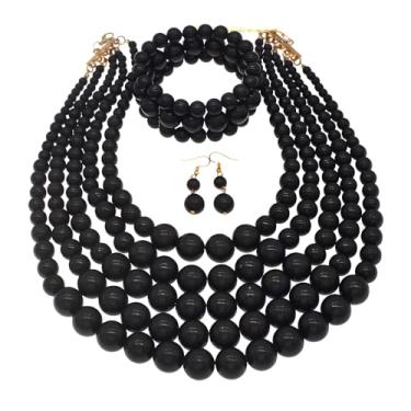 Imagem de We We We Conjunto de colar de pérolas grossas e gargantilha grande para mulheres de casamento