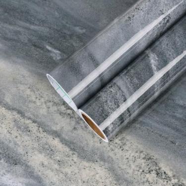 Imagem de CHIHUT Papel de contato de mármore cinza escuro brilhante à prova d'água, 30,5 x 254 cm, papel de parede autoadesivo de mármore granito, película de vinil para bancadas de cozinha, móveis, banheiro