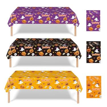 Imagem de EVYIENEN Pacote com 3 toalhas de mesa de plástico para Halloween, 137 x 274 cm, retangulares, à prova d'água, descartáveis, para festa de Halloween, teia de aranha e fantasma, para decoração de festa