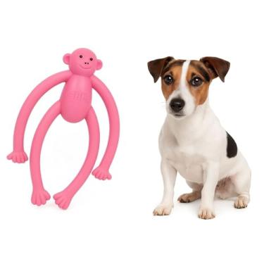 Imagem de Brinquedo Macaco Mordedor Cachorro Borracha Maciça Petbuco Super Resistente Cães Porte Pequeno (Rosa)