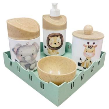 Imagem de Kit Higiene Bebê Safari Sortido c/bandeja quadrada verde - Dóia Kids ,