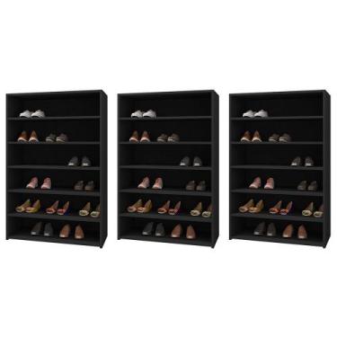 Imagem de Kit 03 Armários Multiuso Sapateira Laís 5 Prateleiras Preto - Abmaza -