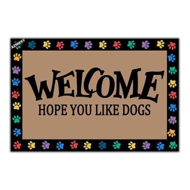 Imagem de AZNWXY Welcome Hope You Like Dogs Capacho engraçado, tapete de boas-vindas, tapete de porta da frente, tapete de porta de gato 60 cm x 40 cm