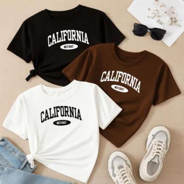 Imagem de Kit com 3 Camisetas Estampa California West Círculo Modinha Gringa Sof