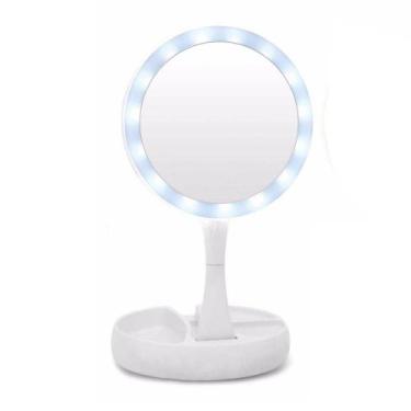 Imagem de Espelho Luz Led Dobrável Aumenta 10x Maquiagem Portátil REDONDO - MKB