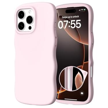 Imagem de ORNARTO Capa para iPhone 16 Pro Max – Curly Wave Edge | Compatível com MagSafe | Silicone Líquido À Prova de Choque 3 Camadas Capa Protetora Macia Cobertura Completa para iPhone 16 Pro Max-Chalk Pink