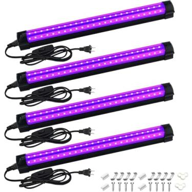 Imagem de BOSITE Pacote com 4 barras de luz preta de LED de 10 W, 48, 395 a 400 nm, tubo de luz negra UV com cabo de 1,8 m + plugue + interruptor, luminárias pretas conectáveis para quarto, pôster fluorescente