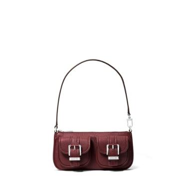 Imagem de Michael Kors Zoe pequena bolsa conversível, ferragens prateadas/couro seixo/Oxblood