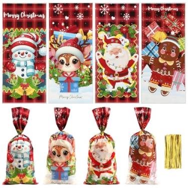 Imagem de Sacos de guloseimas de Natal, 200 unidades de sacos de doces de Natal com laços dourados, saco de presente de Natal para embalagem de bolo de biscoito, chocolate, lembrancinhas de festa de inverno de