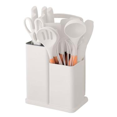 Imagem de Utensilios Cozinha Silicone | Kit 19 Pecas Completo | Espatulas Pegadores, Colheres e Tabua de Corte | Para Cozinhar Assar e Servir | Resistente Calor Seguranca | Praticidade e Estilo (Branco)