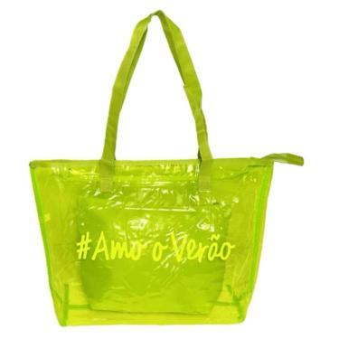 Imagem de Kit Bolsa Sacola Amo O Verão De Silicone Leve De Ombro Com Alça Confortável De Praia verde Lima