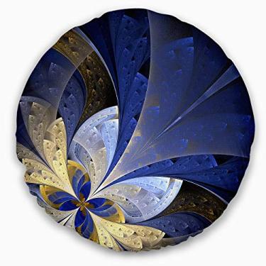 Imagem de Design azul e amarelo grande padrão fractal sala de estar redonda, sofá, almofada de alta qualidade + capa de almofada impressa em ambos os lados 50 cm