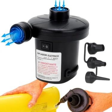 Imagem de Bomba de Ar Elétrica Portátil Bivolt 110V/220V e 12V Veicular – Inflador e Desinflador com 3 Bicos para Colchão, Piscina e Bóias