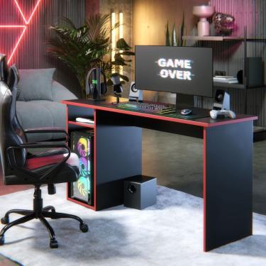 Imagem de Mesa Gamer Para Quarto Hunder Com Nicho E Suporte Para Pc Preto E Vermelho