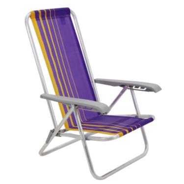 Imagem de Cadeira De Praia Reclinável Tramontina Bali Baixa Em Alumínio Com Assento Roxo E Amarelo