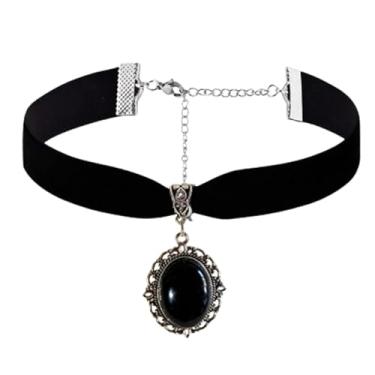 Imagem de PINK TOWN Colar gargantilha vitoriana de veludo gótico, vintage Stardust, cristal, camafeu, gótico, roxo/vermelho/preto, colar punk satanás, demônio, joia de Halloween para mulheres, Large, Zinco