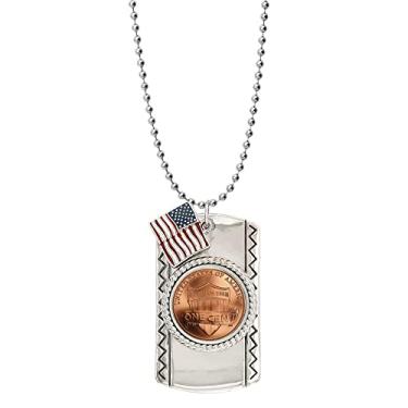 Imagem de American Coin Treasures Pingente Union Shield Penny Dog Tag | Colar de moedas | Pingente de bandeira | Corrente de bola unissex