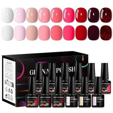 Imagem de MEET ACROSS Kit de esmalte de gel de 9 cores + kit de esmalte de gel com função de 3 peças, conjunto de arte de unha moderno, presentes para salão de manicure feminino (conjunto 19, 12 peças)