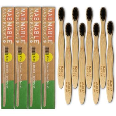 Imagem de MABLE Escova de dentes básica infantil de bambu – cerdas macias, ecológica, sem plástico – pacote com oito (preta)