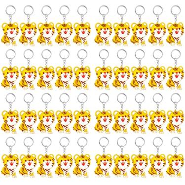 Imagem de Elecrainbow Pacote com 40 chaveiros de tigre para festa de animais selvagens, chá de bebê com animais de safári, aniversário temático de zoológico, revelação de gênero