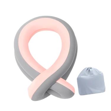 Imagem de AsrMyjcx Travesseiro de viagem para pescoço, apoio de cabeça, suporte de pescoço para carro, escritório, conforto em avião, adultos e crianças, Rosa Cinza