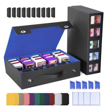 Imagem de UAONO Trading Card Storage Box with Commander Display, 5 Row Magic Card Box with Handle & Aluminum Alloy Locking for 3900+ Unsleeved Cards Suits for MTG PTCG TCG Sports Cards (Black Blue)