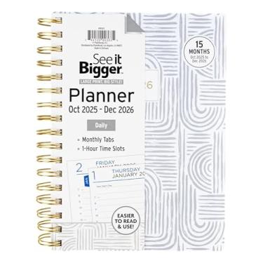 Imagem de See it Bigger Agenda diária – Impressão grande de 17,8 cm x 22,2 cm, branco e cinza – Compartimentos de hora em hora, abas mensais, design plano, listas de feriados e referência anual, organizador
