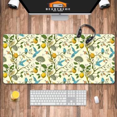 Imagem de Tapete de mesa de limoeiro, mousepad de pássaros Cottagecore, Yeallow grande e longo mousepad XXL XL, tapete de teclado de flores, tapete de mesa de mesa, 90 cm x 40 cm x 0,12 cm