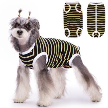 Imagem de Macacão de recuperação para cães fêmeas após cirurgia esterilização, pijamas cirúrgicos macios para cães pequenos e médios, filhotes de cachorro, feridas abdominais evitam lamber, preto P